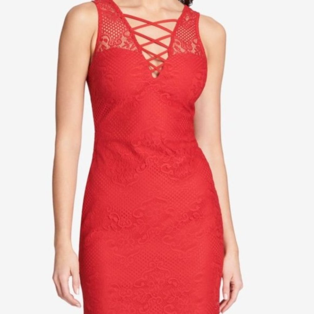 Guess Lace Sheath Dress, Red Size 10, NWT